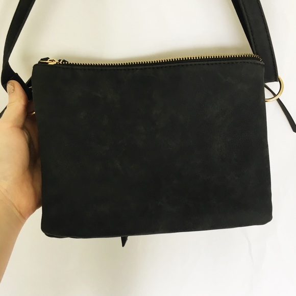 Gray vegan suede zippered crossbody bag - Picture 7 of 7